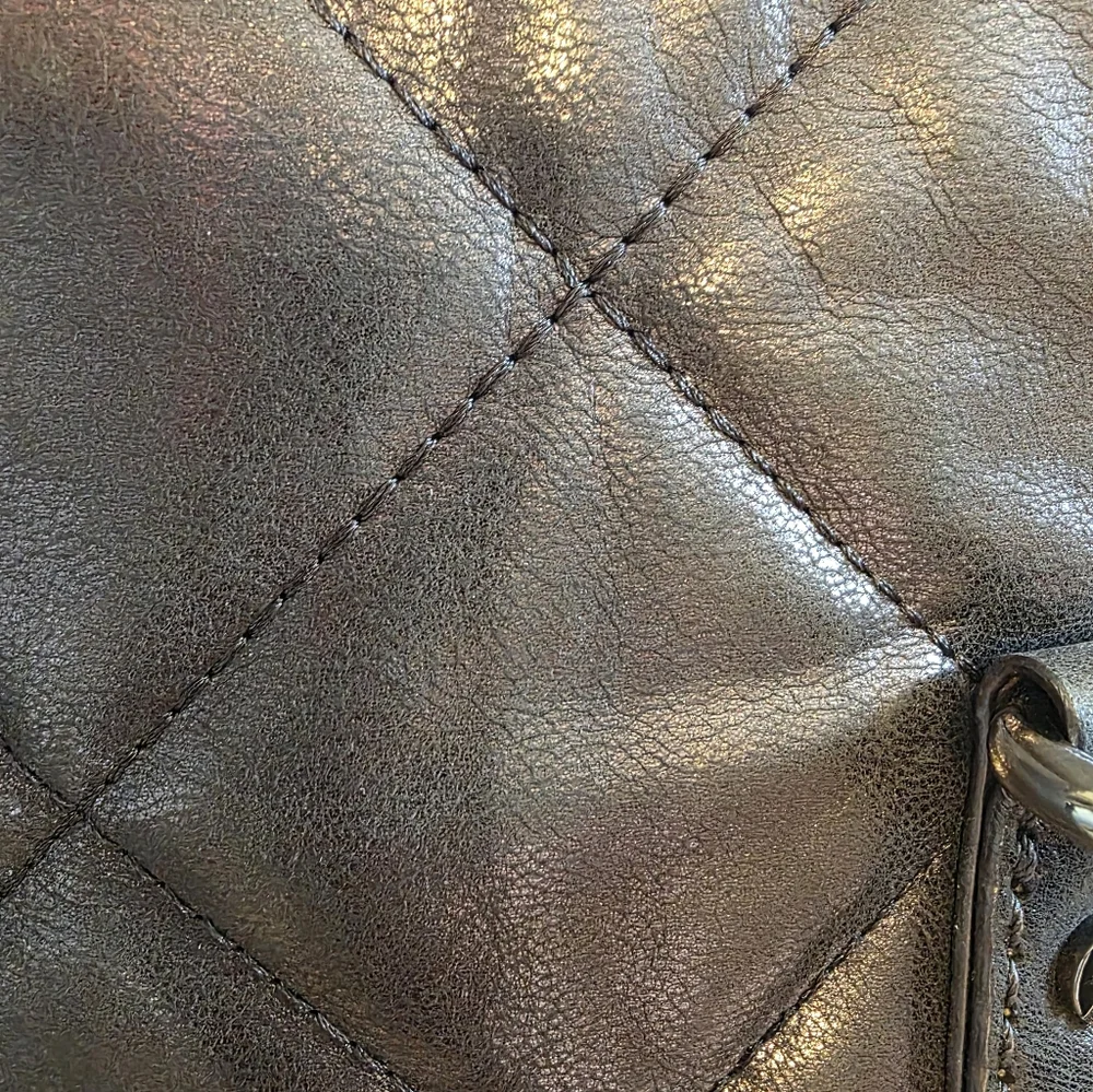Michael Kors Hamilton Quilted Gun Metal Gray Leather Tote Shoulder Bag EUC